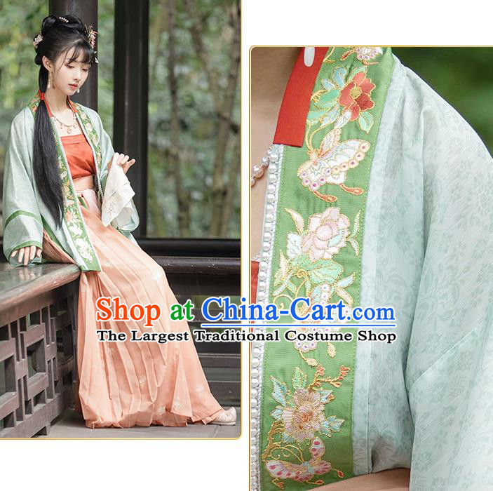 Chinese Traditional Song Dynasty Nobility Lady Hanfu Apparels Ancient Young Woman Embroidered BeiZi and Skirt Historical Costumes Complete Set