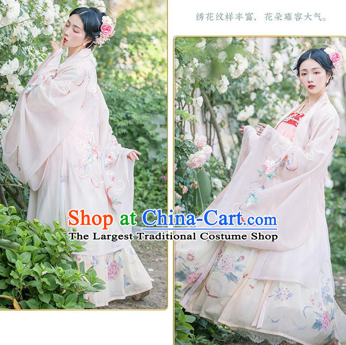 Traditional Chinese Tang Dynasty Imperial Concubine Hanfu Dress Apparels Ancient Court Woman Embroidered Cape and Skirt Historical Costumes Full Set