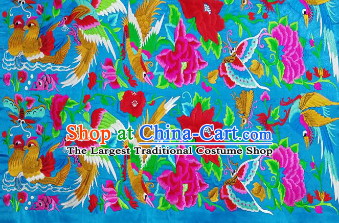 Chinese Traditional Embroidered Mandarin Duck Lotus Pattern Blue Patch Decoration Embroidery Craft Embroidered Accessories
