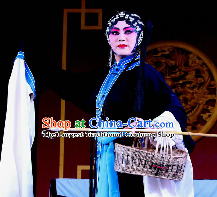 Chinese Sichuan Opera Highlights Distress Maiden Garment Costumes and Headdress Qiu Hu Xi Qi Traditional Peking Opera Tsing Yi Dress Diva Luo Meiying Apparels