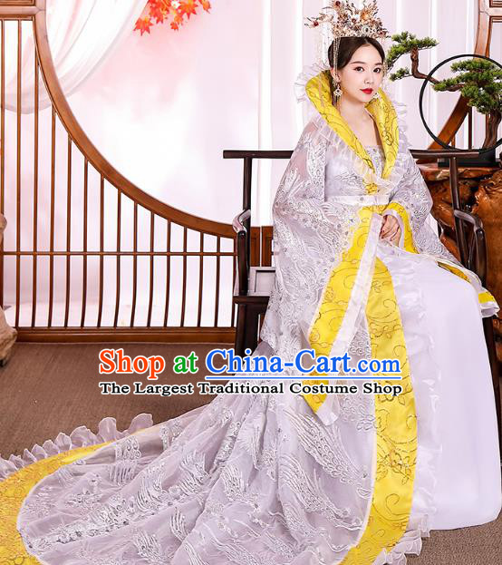 Chinese Ancient Drama Imperial Consort White Hanfu Dress Apparels Traditional Tang Dynasty Palace Lady Historical Costumes Complete Set
