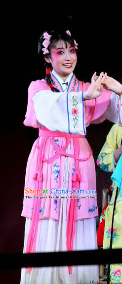 Chinese Sichuan Opera Highlights Maid Lady Garment Costumes and Headdress Dong Fang Traditional Peking Opera Xiaodan Dress Servant Girl Bi Lian Apparels
