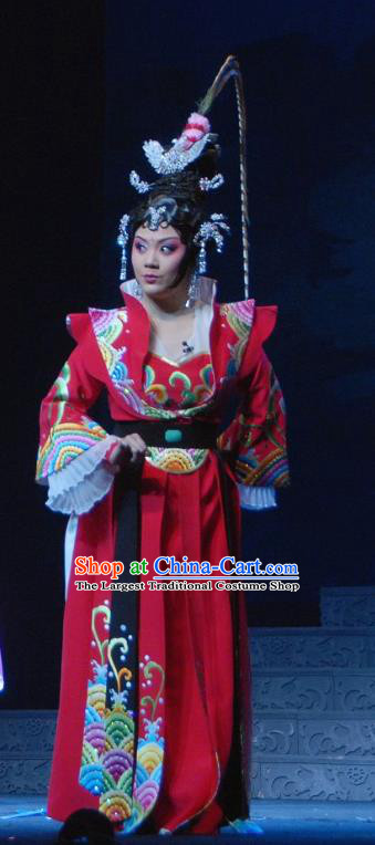Chinese Sichuan Highlights Opera Hua Tan Garment Costumes and Headdress Princess Turandot Traditional Peking Opera Actress Red Dress Apparels