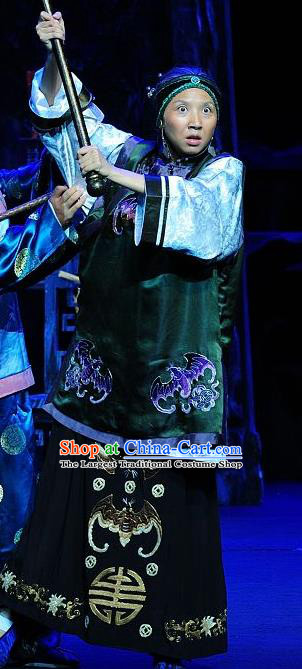 Chinese Sichuan Highlights Opera Elderly Female Garment Costumes and Headdress Jin Zi Traditional Peking Opera Dame Dress Landlord Shiva Apparels