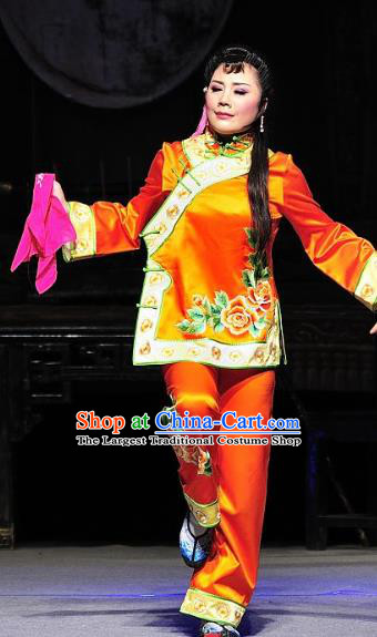 Chinese Sichuan Highlights Opera Hua Tan Garment Costumes and Headdress Jin Zi Traditional Peking Opera Diva Jin Zi Dress Young Mistress Orange Apparels
