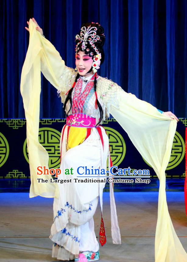 Chinese Sichuan Highlights Opera Goddess Garment Costumes and Headdress Xi Yi Traditional Peking Opera Actress Dress Hua Tan Apparels