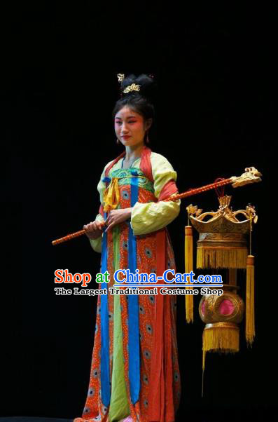 Chinese Sichuan Highlights Opera Court Maid Garment Costumes and Headdress Shi Jiu Taibai Traditional Peking Opera Actress Dress Palace Lady Apparels