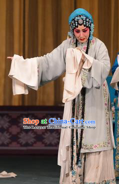Chinese Hebei Clapper Opera Diva Garment Costumes and Headdress Dou E Yuan Traditional Bangzi Opera Qsing Yi Dress Distress Maiden Apparels
