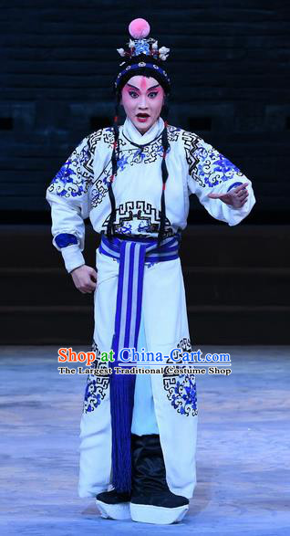 Xue Gang Fan Tang Chinese Bangzi Opera Young Boy Apparels Costumes and Headpieces Traditional Hebei Clapper Opera Martial Male Garment Xue Jiao Clothing