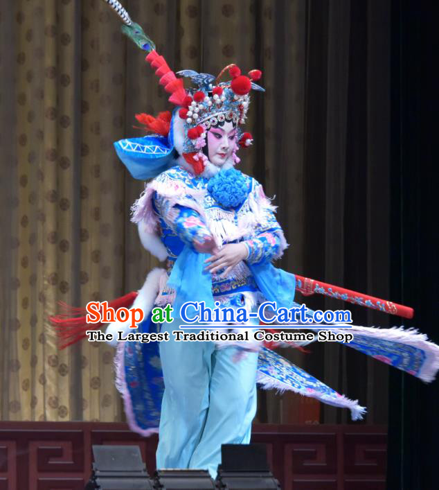 Chinese Hebei Clapper Opera Martial Female Hu Sanniang Garment Costumes and Headdress Hu Jia Zhuang Traditional Bangzi Opera Actress Dress Wudan Apparels
