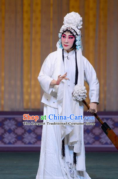 Chinese Hebei Clapper Opera Tsing Yi Garment Costumes and Headdress The Butterfly Chalice Traditional Bangzi Opera Village Girl Dress Distress Maiden Hu Fenglian Apparels
