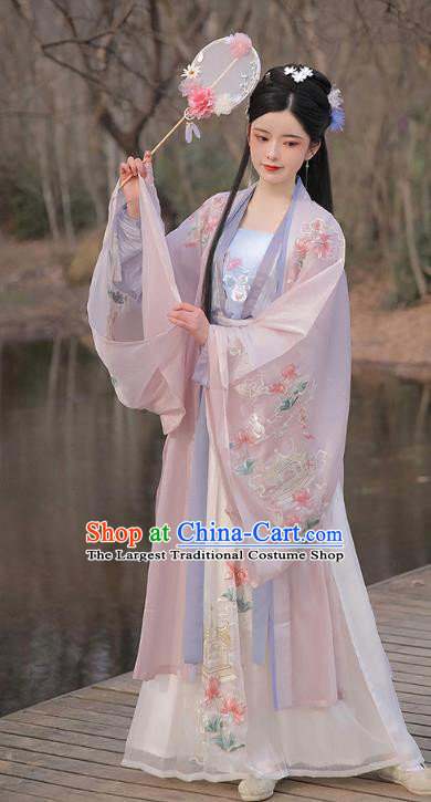 Chinese Ancient Palace Lady Embroidered Hanfu Dress Apparels Traditional Tang Dynasty Court Princess Historical Costumes Complete Set