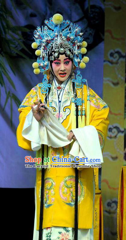 Chinese Shanxi Clapper Opera Noble Queen Garment Costumes and Headdress Da Jin Zhi Traditional Bangzi Opera Empress Dress Actress Apparels