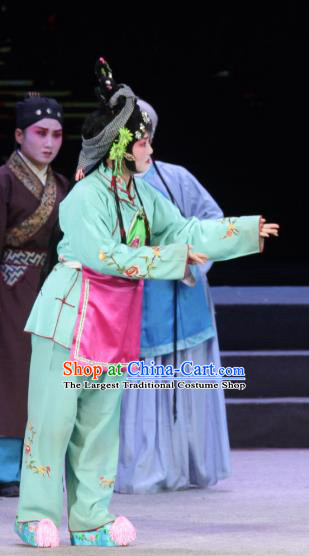 Chinese Shanxi Clapper Opera Young Lady Garment Costumes and Headdress Traditional Bangzi Opera Village Girl Zhang Cuigu Dress Xiaodan Apparels