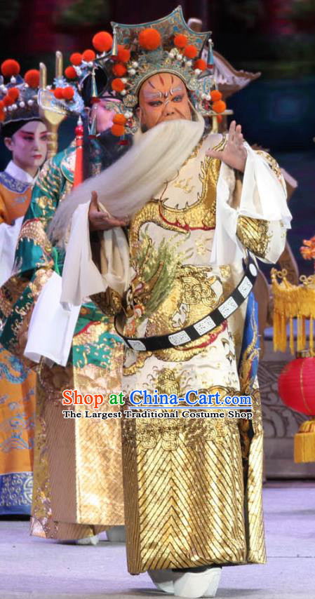 Chinese Bangzi Opera Jing Role Apparels Elderly Male Costumes and Headpieces Traditional Shanxi Clapper Opera Painted Role Garment Elderly Male Clothing