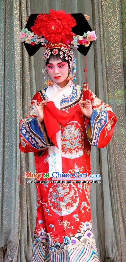 Chinese Shanxi Clapper Opera Princess Tao Hua Garment Costumes and Headdress San Guan Pai Yan Traditional Bangzi Opera Hua Tan Dress Court Lady Apparels