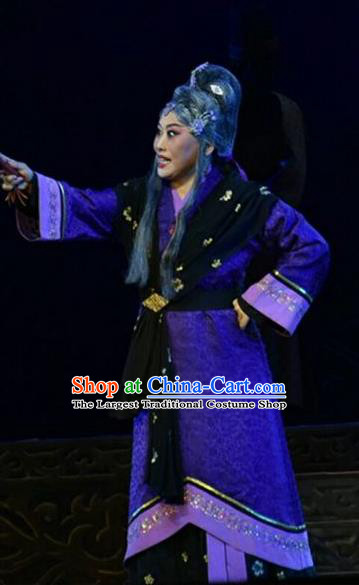 Chinese Shanxi Clapper Opera Elderly Female Garment Costumes and Headdress Ping Cheng Fu Traditional Bangzi Opera Pantaloon Dress Dame Apparels