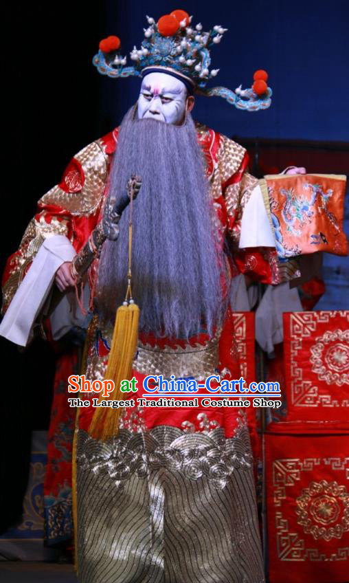 Zhong Bao Guo Chinese Bangzi Opera Jing Role Apparels Costumes and Headpieces Traditional Shanxi Clapper Opera Elderly Male Garment Prime Minister Li Liang Clothing