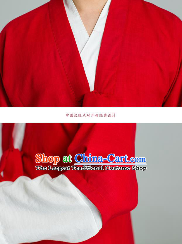 Top Grade Chinese Tai Ji Training Uniforms Kung Fu Martial Arts Costume Shaolin Gongfu Red Cloak White Shirt and Pants for Men