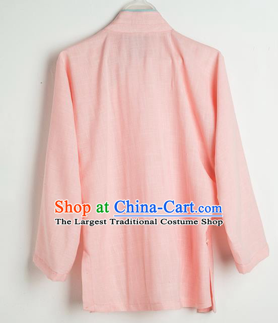 Asian Chinese Traditional Tang Suit Pink Flax Shirt Martial Arts Costumes China Kung Fu Upper Outer Garment Clothing for Kids