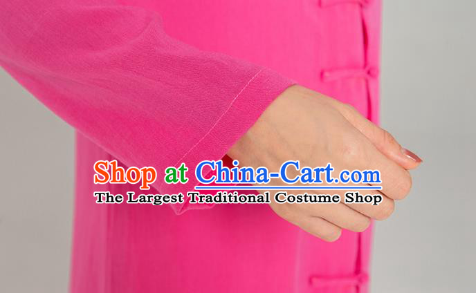 Professional Chinese Tang Suit Rosy Flax Gown and Pants Outfits Martial Arts Costumes Kung Fu Tai Chi Training Garment for Women