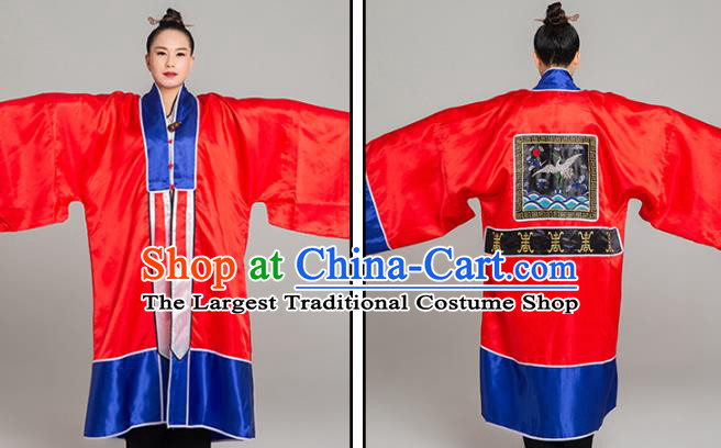 Traditional Chinese Taoist Nun Red Trilobal Priest Frock Martial Arts Costumes China Kung Fu Garment Embroidered Crane Gown for Women