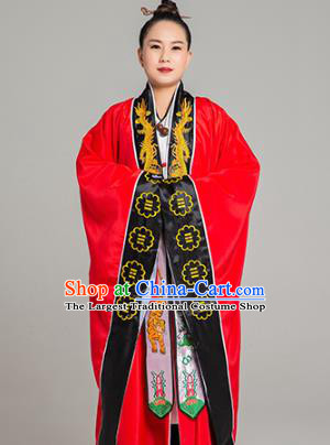 Traditional Chinese Taoism Red Koshibo Priest Frock Martial Arts Costumes China Taoist Nun Garment Embroidered Dragon Tai Chi Gown for Women