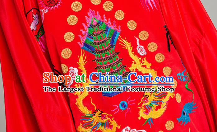 Traditional Chinese Taoist Nun Red Koshibo Priest Frock Martial Arts Costumes China Taoism Tai Chi Garment Embroidered Pagoda Gown for Women