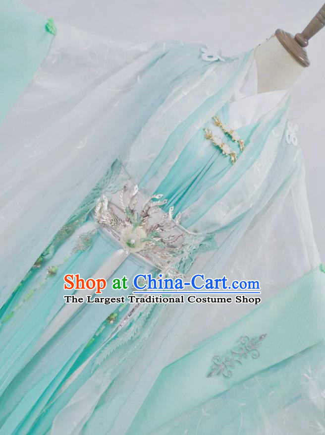 Top Chinese Cosplay Swordsman Green Costume Ancient Prince Noble Childe Clothing for Men
