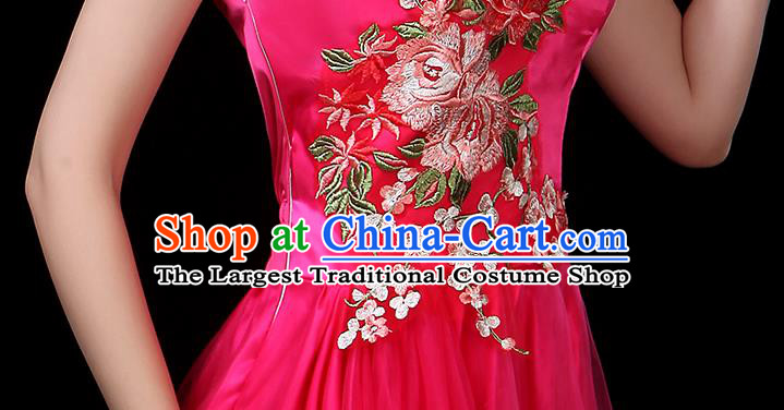 Traditional Chinese Chorus Costumes Stage Show Modern Dance Garment Opening Dance Rosy Single Shoulder Dress for Women