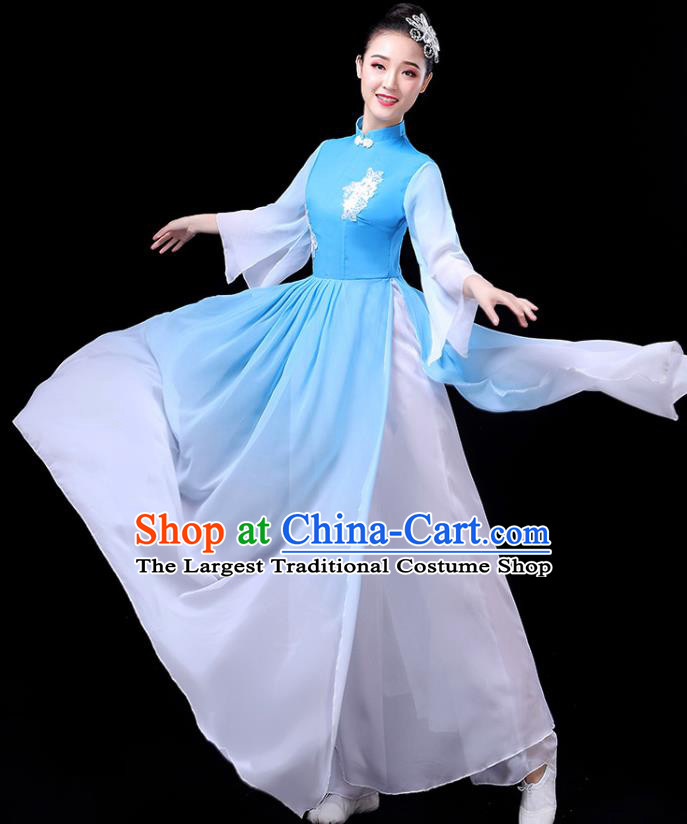 Traditional Chinese Umbrella Dance Costumes Stage Show Fan Dance Garment Classical Dance Light Blue Dress for Women