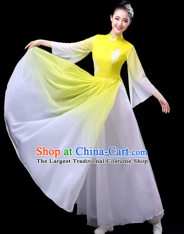 Traditional Chinese Umbrella Dance Costumes Stage Show Fan Dance Garment Classical Dance Yellow Dress for Women