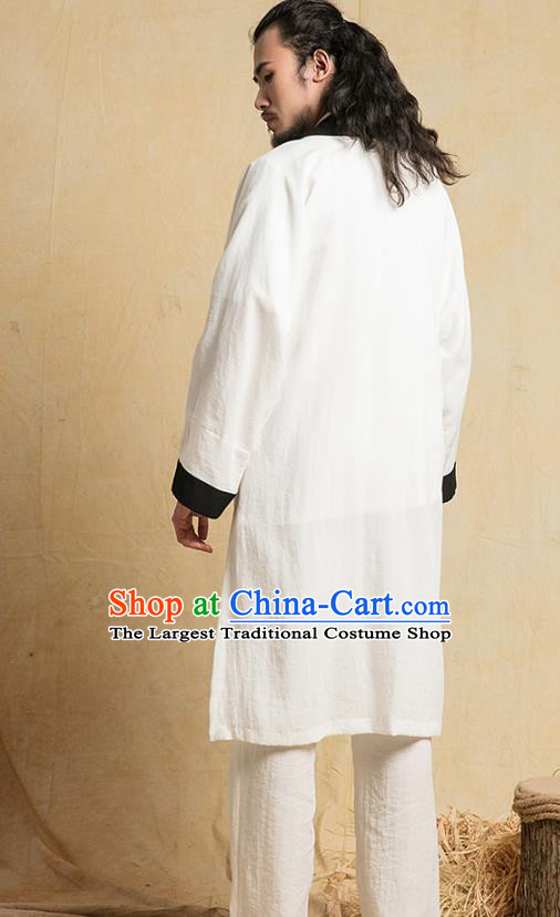 Top Grade Chinese Taoist Uniforms Kung Fu Martial Arts Competition Costume Shaolin Gongfu White Flax Cape Blouse and Pants for Men