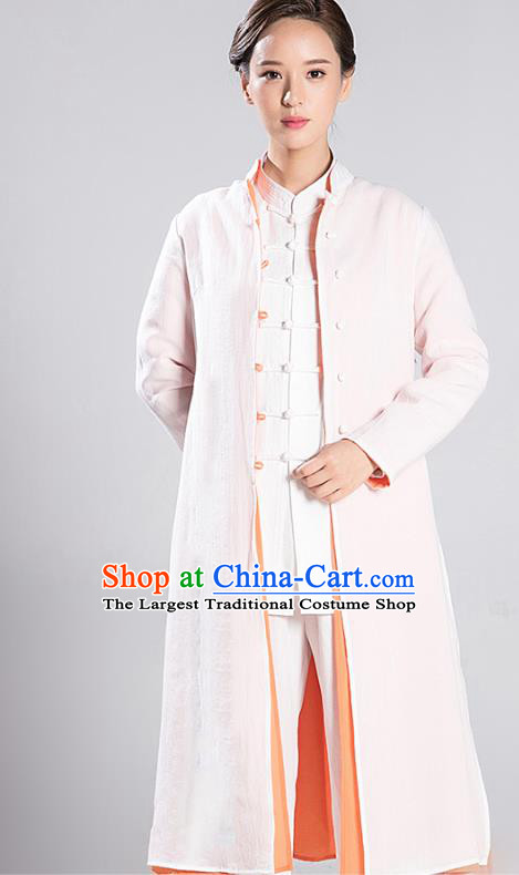Traditional Chinese Tang Suit Reversible Dust Coat Costumes China Martial Arts Flax Garment White and Orange Overcoat for Women
