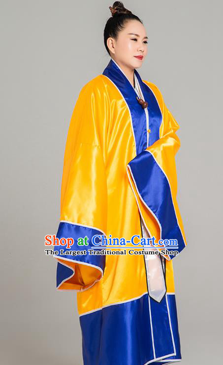 Traditional Chinese Taoist Nun Yellow Trilobal Priest Frock Martial Arts Costumes China Kung Fu Garment Embroidered Crane Gown for Women