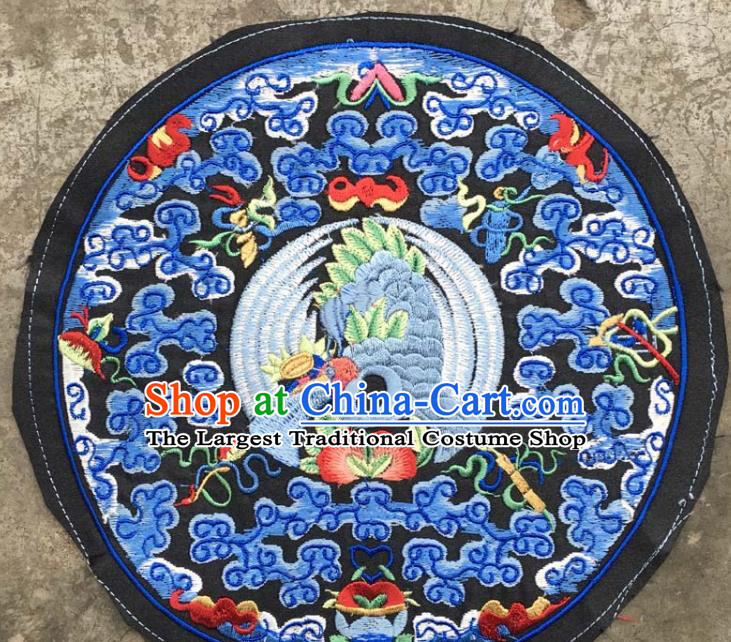 Chinese Traditional Embroidered Light Blue Clouds Birds Patch Decoration Embroidery Applique Craft Embroidered Round Accessories