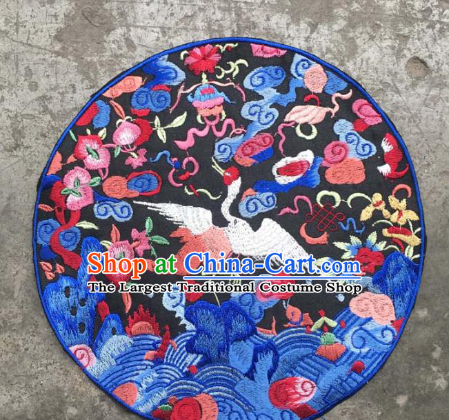 Chinese Traditional Embroidered Cloud Crane Patch Decoration Embroidery Applique Craft Embroidered Round Accessories