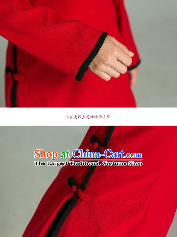 Professional Chinese Tang Suit Red Blouse and Black Pants Costumes Kung Fu Garment Tai Chi Training Outfits for Women