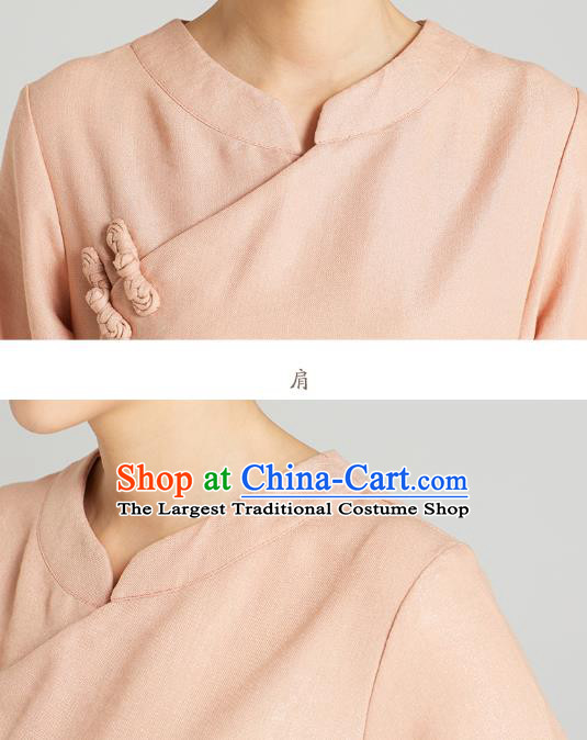 Professional Chinese Wudang Tai Chi Training Outfits Traditional Pink Flax Blouse and Pants Costumes Kung Fu Garment for Women