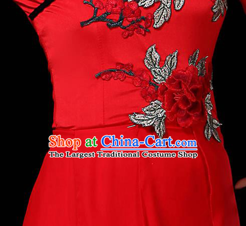 Traditional Chinese Fan Dance Costumes Stage Show Folk Dance Garment Classical Dance Red Dress and Pants for Women