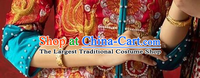 Chinese Traditional Wedding Costumes Bride Apparels Embroidered Xiuhe Suits Red Blouse and Dress for Women