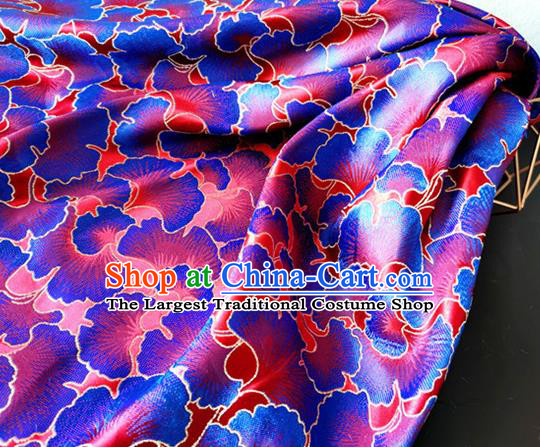 Asian Chinese Traditional Blue Ginkgo Leaf Pattern Design Red Brocade Fabric Silk Tang Suit Tapestry Material