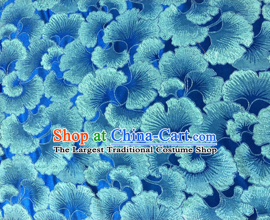 Asian Chinese Traditional Ginkgo Leaf Pattern Design Deep Blue Brocade Fabric Silk Tang Suit Tapestry Material