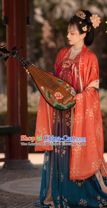 Chinese Ancient Princess Consort Costumes Tang Dynasty Noble Rani Hanfu Cape Blouse and Dress Garment Complete Set