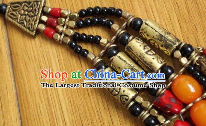 Chinese Traditional Tibetan Nationality Red Kallaite Jewelry Accessories Decoration Zang Ethnic Handmade Beeswax Necklace Pendant for Women