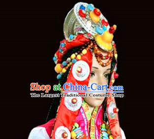 Chinese Traditional Tibetan Nationality Wedding Hair Accessories Decoration Handmade Zang Ethnic Bride Headwear for Women