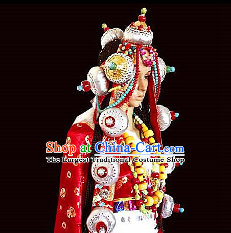 Chinese Traditional Tibetan Nationality Folk Dance Hair Accessories Decoration Handmade Zang Ethnic Bride Wedding Headwear for Women