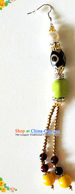 Chinese Traditional Zang Ethnic Folk Dance Green Earrings Ear Accessories Handmade Tibetan Nationality Stage Show Eardrop Decoration for Women