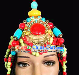 Chinese Traditional Tibetan Nationality Hair Accessories Decoration Handmade Zang Ethnic Folk Dance Stage Show Headdress for Women