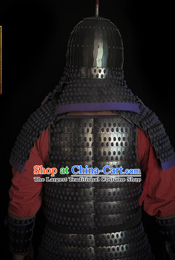 Traditional Chinese Tang Dynasty General Iron Body Armor and Helmet Ancient Warrior Costumes for Men
